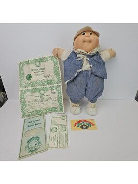 Vintage 1984 Cabbage Patch Doll W/ Papers Xavier Robert’s Boy Blue Preemie Yarn
